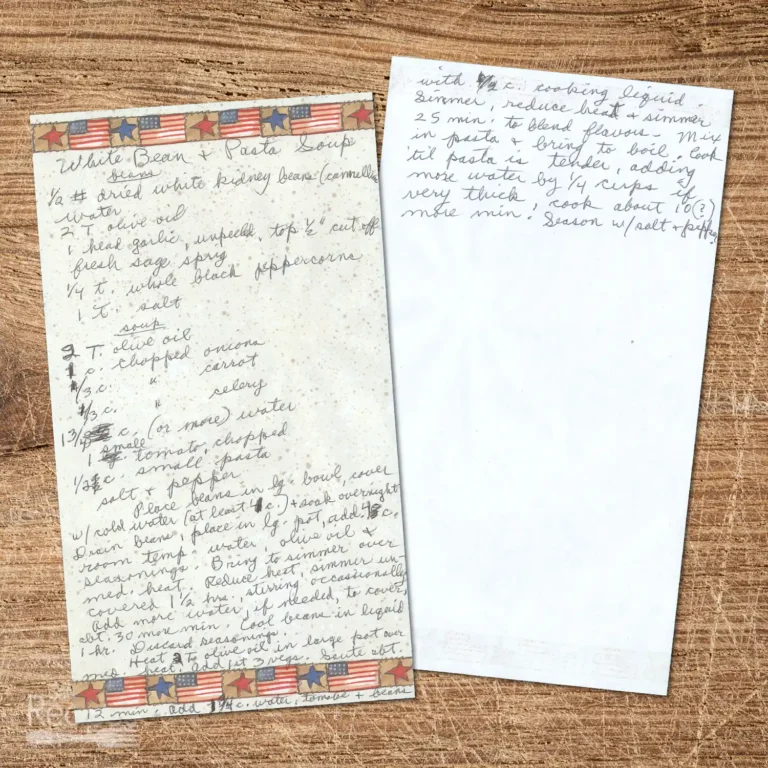Handwritten recipe for White Bean and Pasta Soup