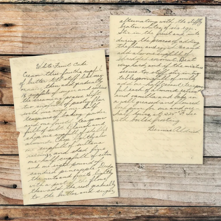 Handwritten recipe for White Fruit Cake