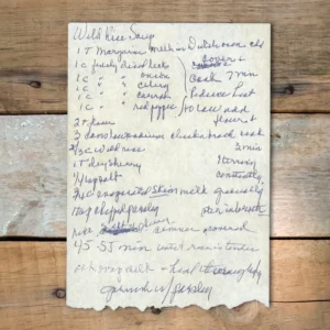 Handwritten recipe for Wild Rice Soup