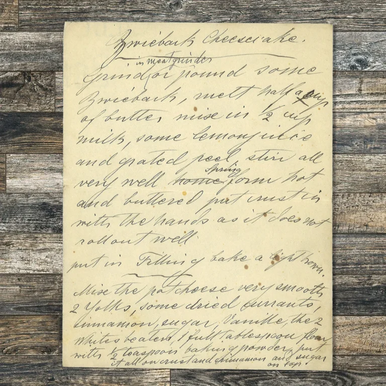 Handwritten recipe for Zwieback Cheesecake