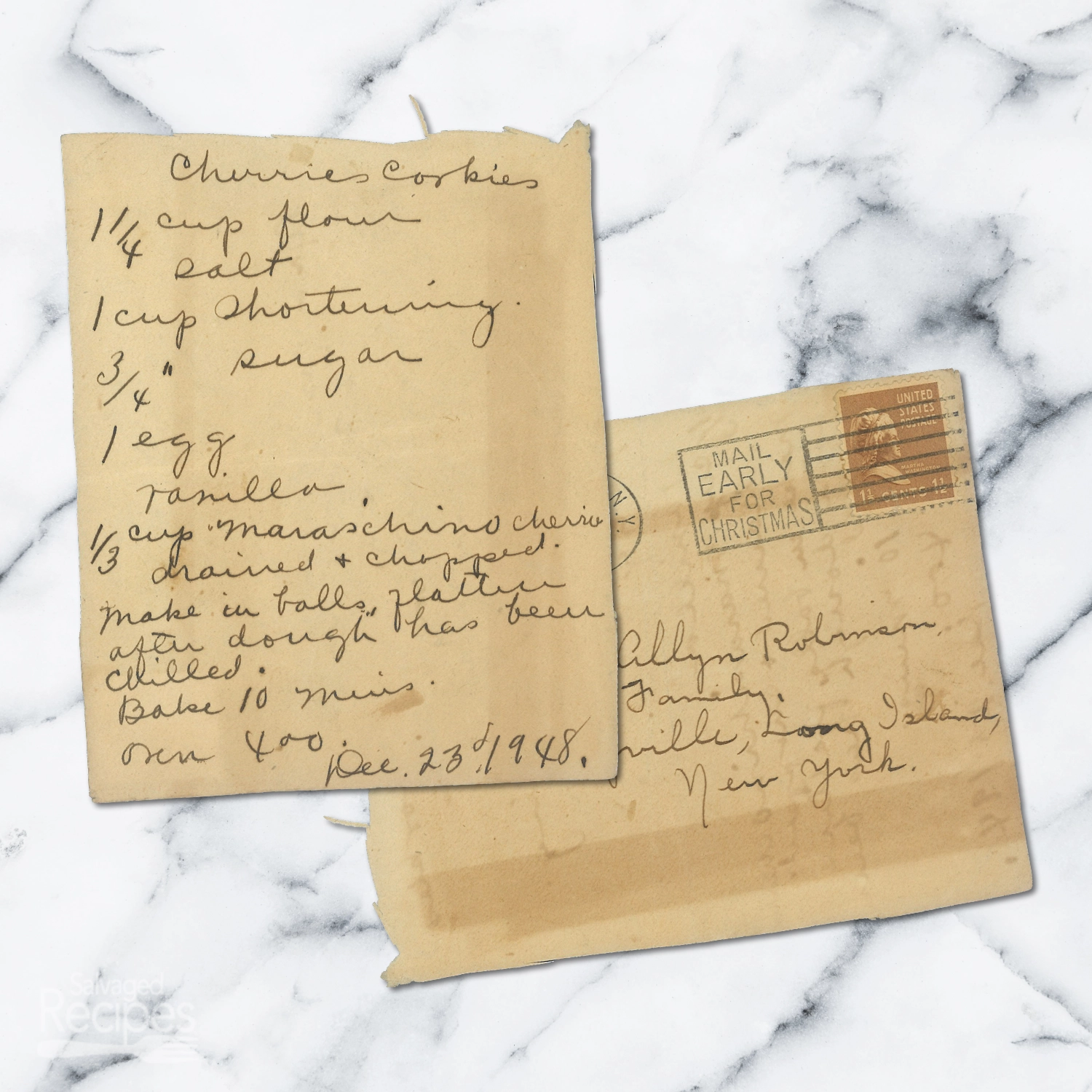 Handwritten recipe for Cherry Cookies