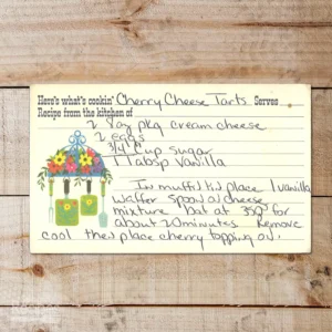 Handwritten recipe card for Cherry Cheese Tarts