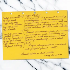 Handwritten recipe for CHerry Cream Parfait
