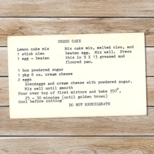 Typed recipe card for Chess Cake