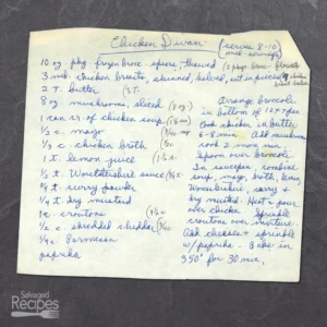 Handwritten recipe for Chicken Divan