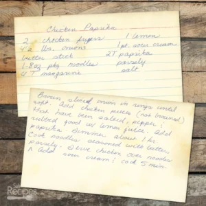 Handwritten recipe card for Chicken Paprika