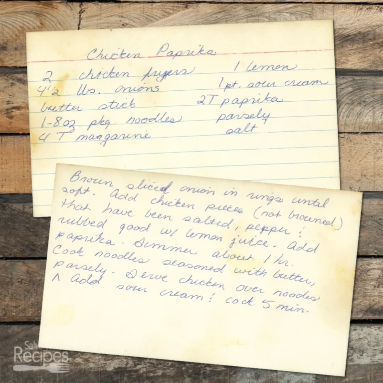 Handwritten recipe card for Chicken Paprika