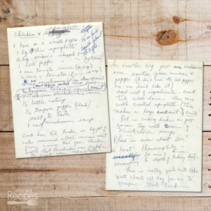 Handwritten recipe for Chicken Spaghetti