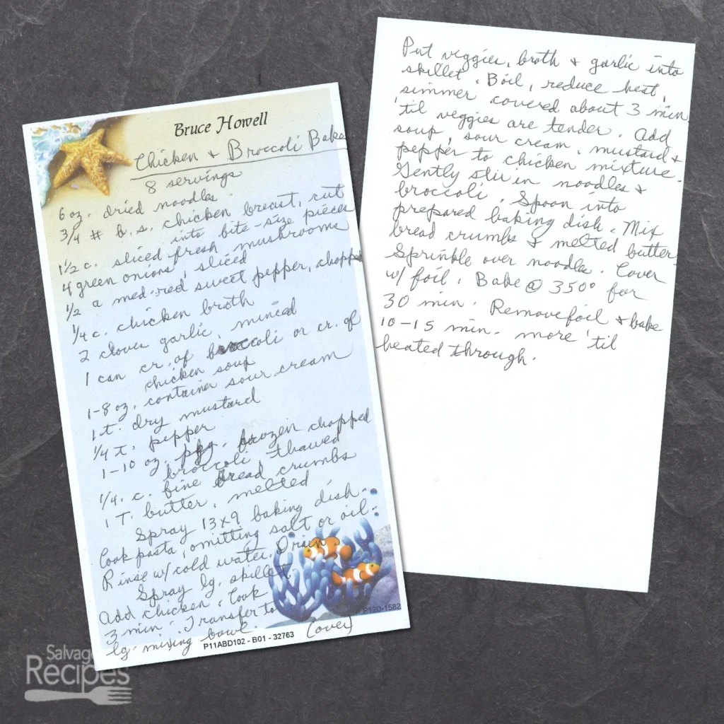 Handwritten recipe for Chicken Broccoli Bake