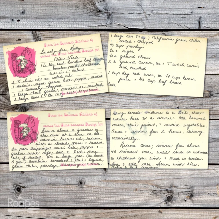 Handwritten recipe card for Chili Verde