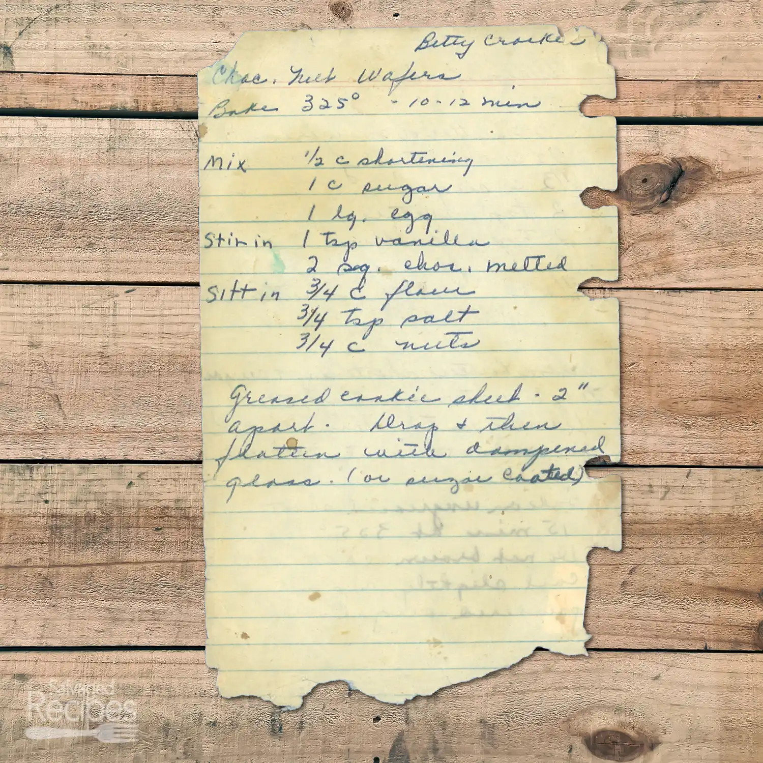 Handwritten recipe for Chocolate Nut Wafers