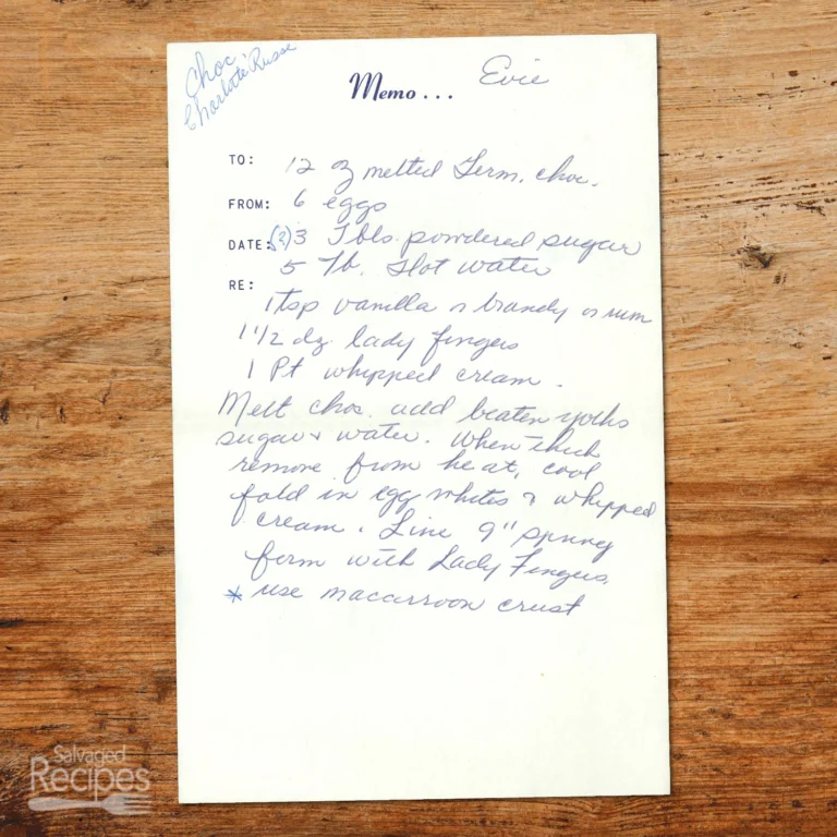 Handwritten recipe for Chocolate Charlotte Russe