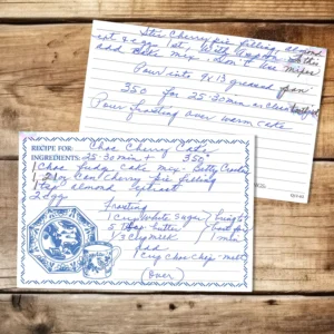 Handwritten recipe card for Chocolate Cherry Cake