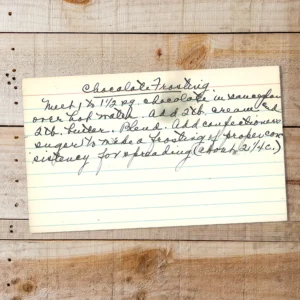 Handwritten recipe card for Chocolate Frosting