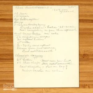 Handwritten recipe for Chocolate Mint Dessert
