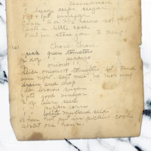 Handwritten recipe for Chow Chow