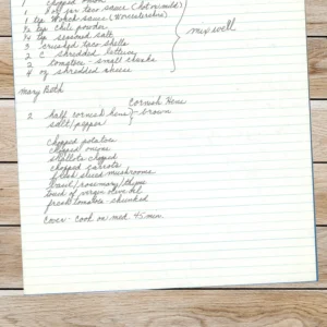 Handwritten recipe for Cornish Hens