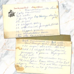 Handwritten recipe card for Cranberries in the Snow