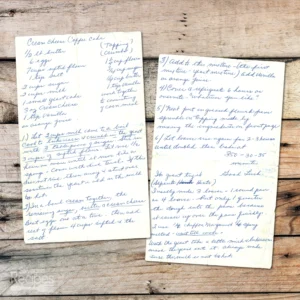 Handwritten recipe of Cream Cheese Coffee Cake