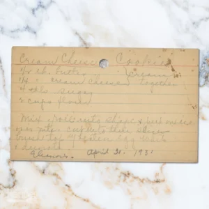 Handwritten recipe card for Cream Cheese Cookies