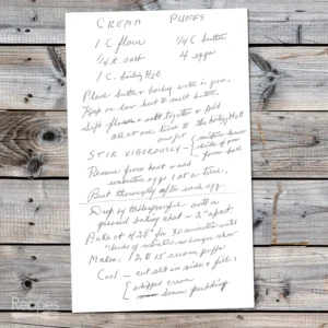 Handwritten recipe for Cream Puffs