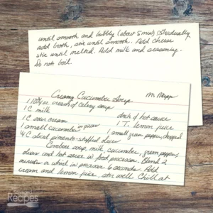 Handwritten recipe for Cucumber Soup from Mrs. Mapp