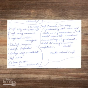 Handwritten recipe for Creamy Tart French Dressing