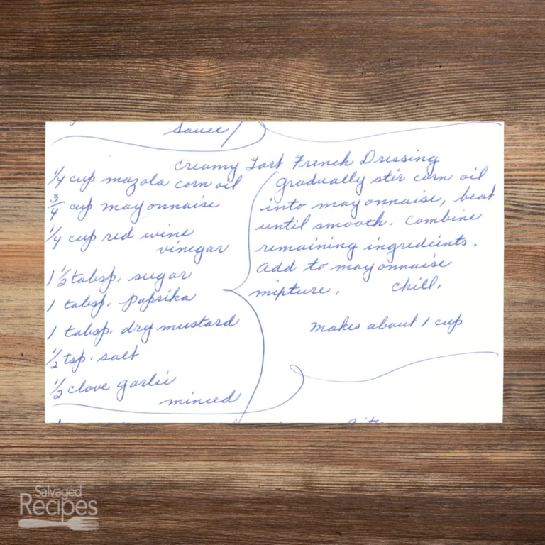 Handwritten recipe for Creamy Tart French Dressing
