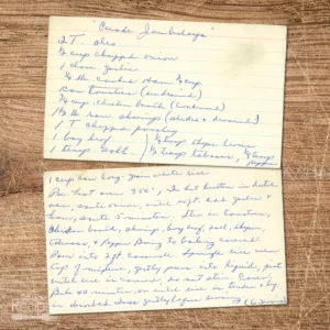 Handwritten recipe for Creole Jambalaya