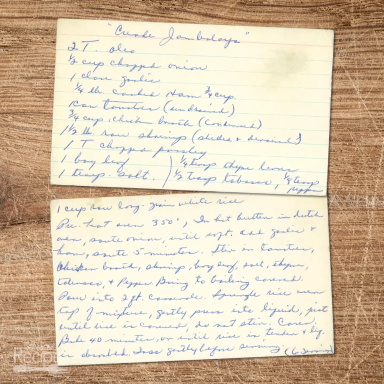 Handwritten recipe for Creole Jambalaya