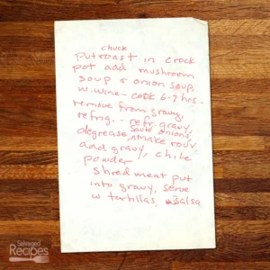 Handwritten recipe for Crockpot Chuck