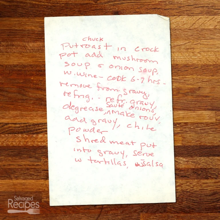 Handwritten recipe for Crockpot Chuck