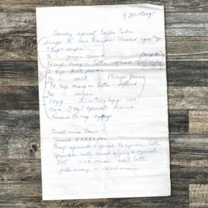 Handwritten recipe for Crunchy Apricot Coffee Cake