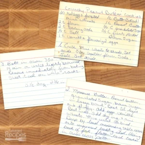 Handwritten recipe card for Crunchy Peanut Butter Cookies