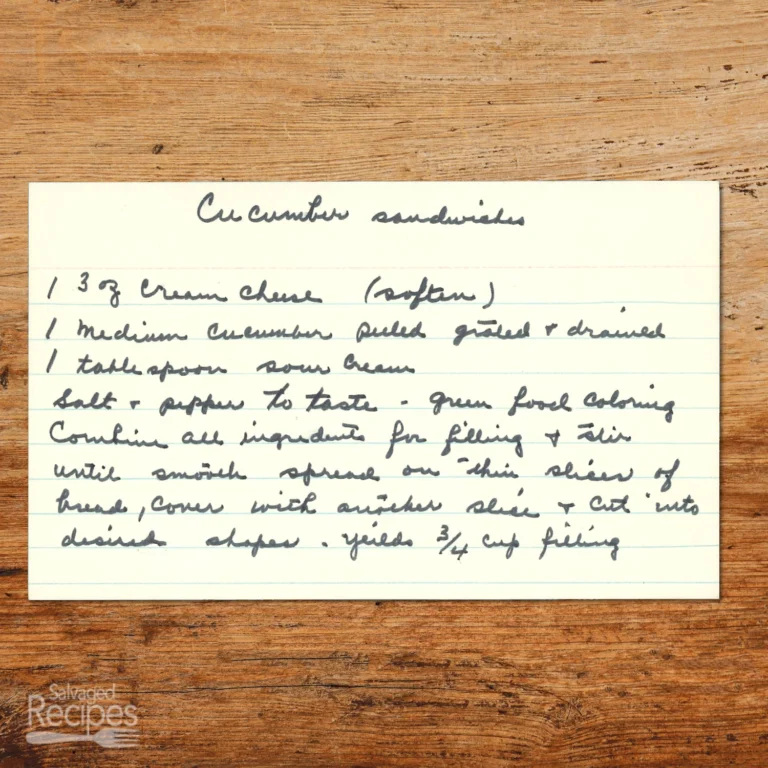Handwritten recipe card for Cucumber Sandwiches