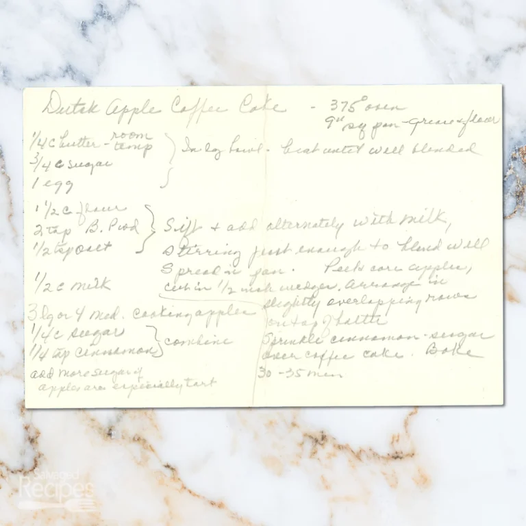 Handwritten recipe card for Dutch Apple Coffee Cake