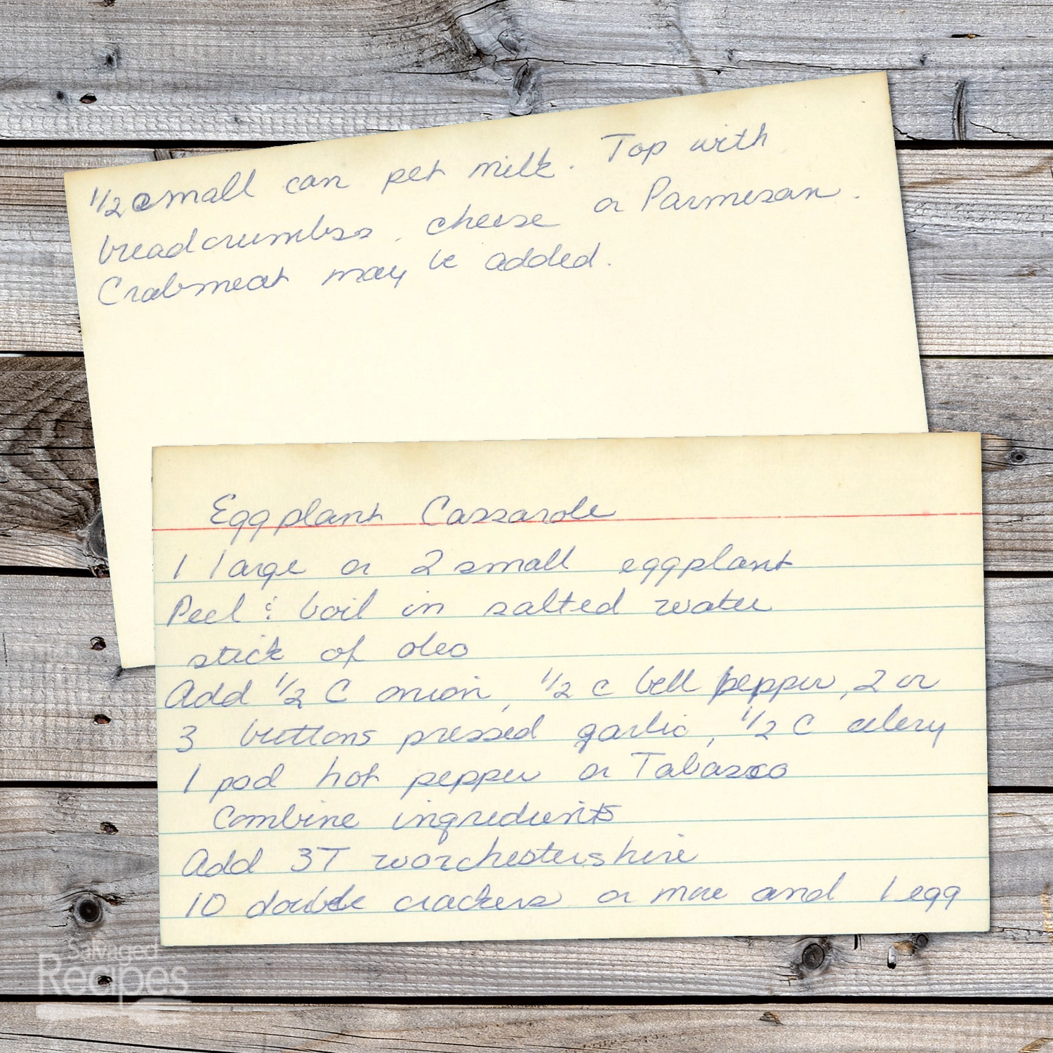 Handwritten recipe card for Eggplant Casserole