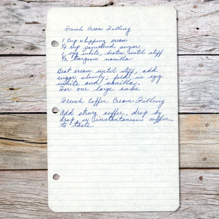 Handwritten recipe for French Coffee Cream Filling