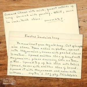 Handwritten recipe card for Frosted Sandwich Loaf