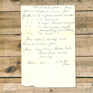 Handwritten recipe for Fruit Cake Bars