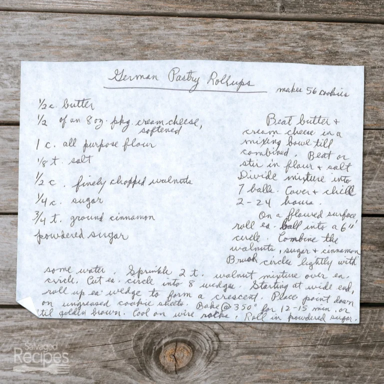 Handwritten recipe for German Pastry Rollups
