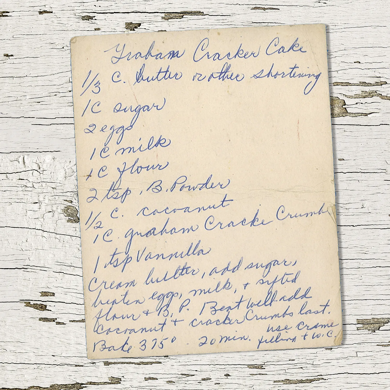 Handwritten recipe for Graham Cracker Cake
