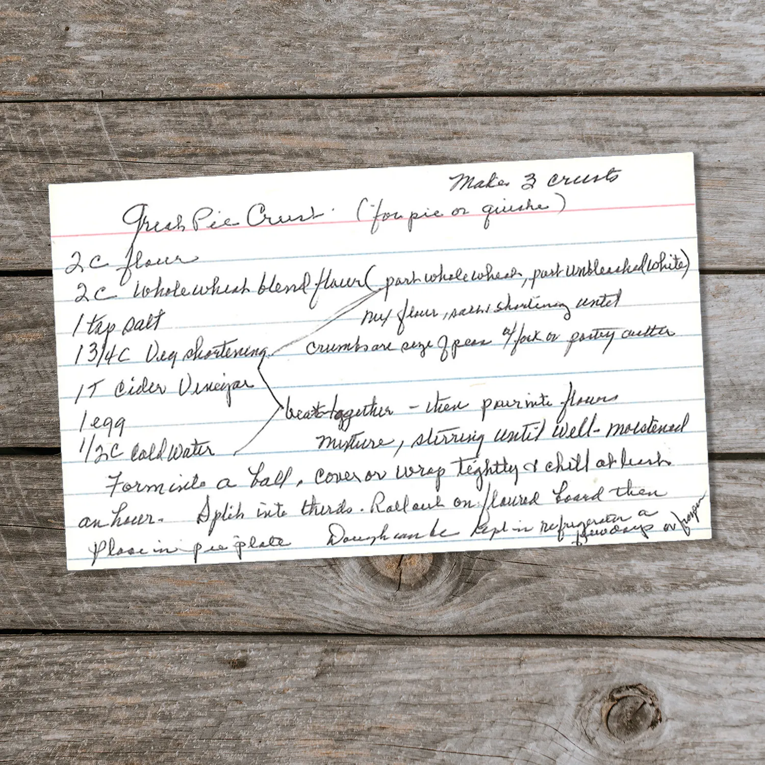 Handwritten recipe card for Great Pie Crust