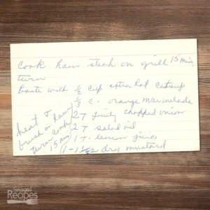 Handwritten recipe card for Grilled Ham