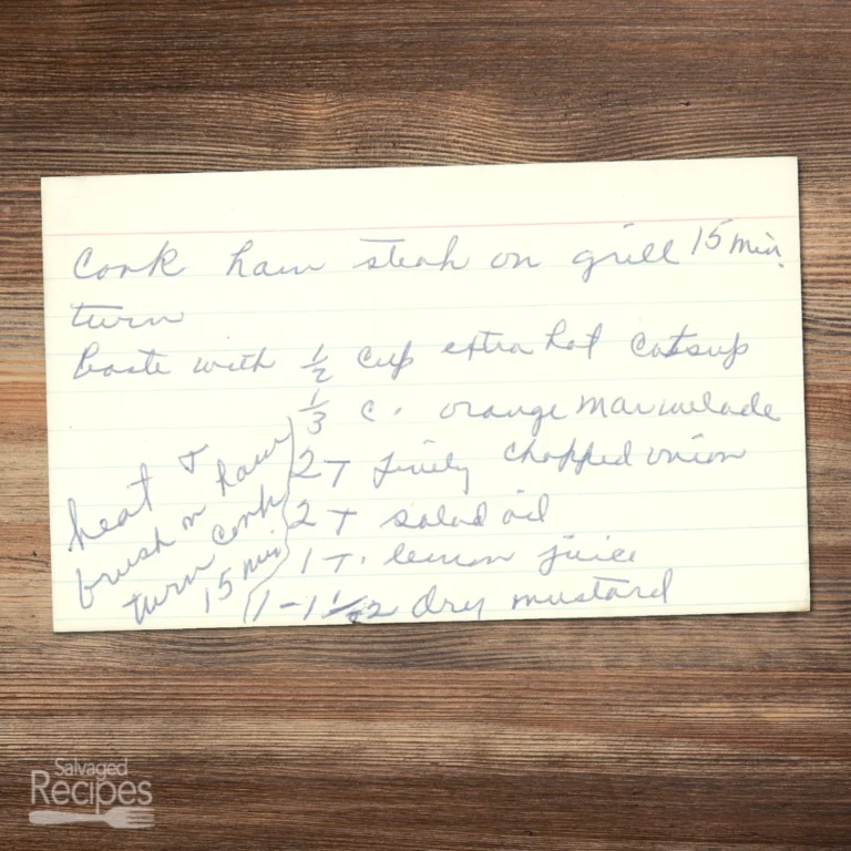 Handwritten recipe card for Grilled Ham