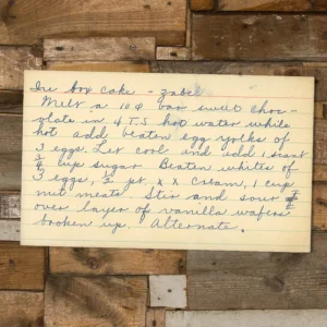 Handwritten recipe card for Icebox Cake