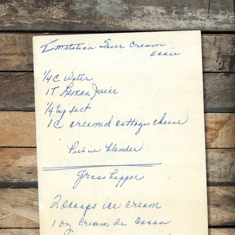 Handwritten recipe card for Imitation Sour Cream