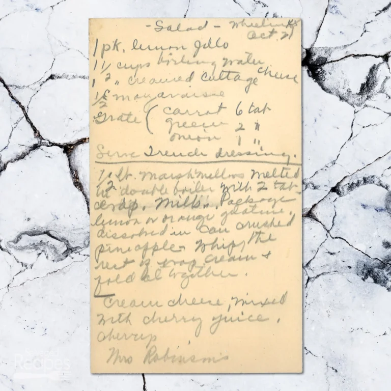 Handwritten recipe for Jello Salad with French Dressing