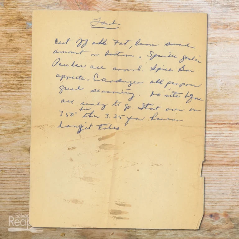 Handwritten recipe for Lamb