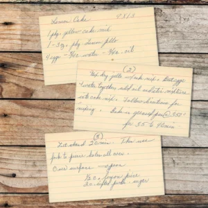 Handwritten recipe card for Lemon Cake